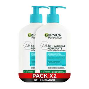 Garnier Pure Active Pack x2 Gel limpiador Hidratante con Ácido Hialurónico Ceramida y Arcilla,Elimina Impurezas Grasa y Maquillaje,2 x 250ml