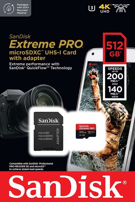 SanDisk Extreme PRO 512GB tarjeta microSDXC + adaptador SD + RescuePro Deluxe