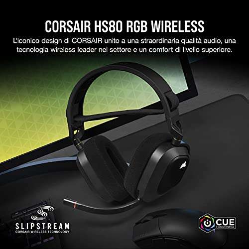 Corsair HS80 RGB WIRELESS Inalámbricos -Dolby Atmos Audio ,Baja Latencia, Micrófono Omnidireccional, Hasta 20H Autonomía, Compatible PS5/PS4