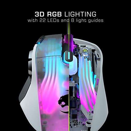 Roccat Kone XP - el ratón de Juego con iluminación 3D, Sensor óptico de 19 000 PPP, Rueda Krystal 4D,RGB, Blanco