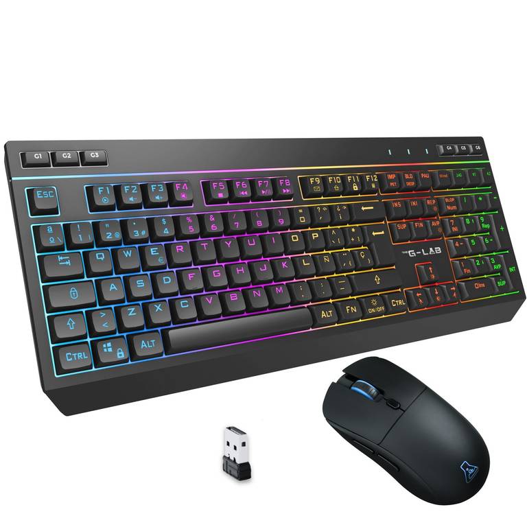 The G-Lab Combo Tungsten EX – Pack Teclado y Ratón Inalámbrico RGB | QWERTY ES (SEGUNDA MANO – COMO NUEVO)