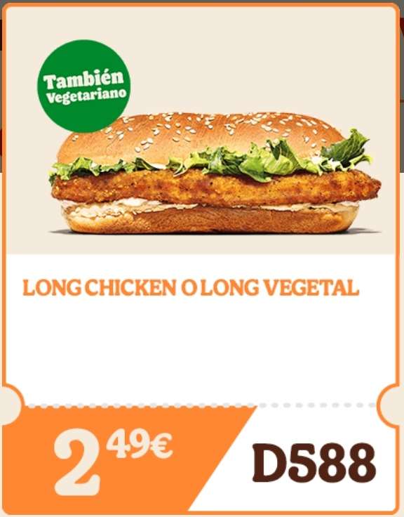 Long Chicken o Long Vegetal por 2,49€