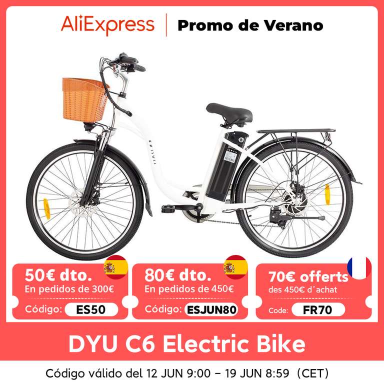 Bicicleta eléctrica de paseo DYU C6 350W - Desde Europa