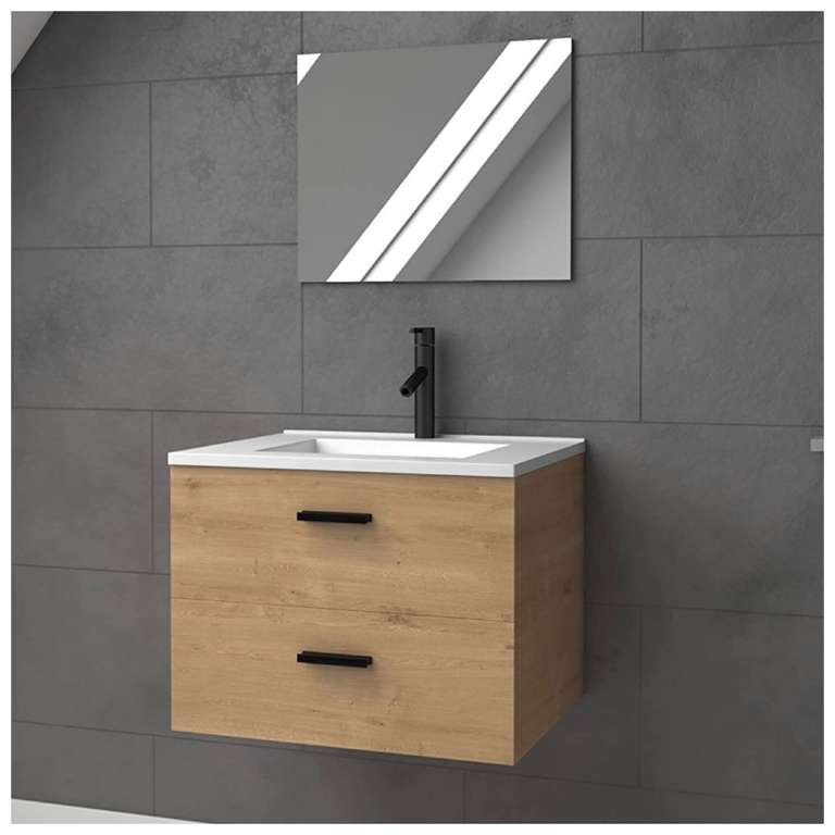 Conjunto Mueble de Baño Suspendido con Lavabo y Espejo Incluido