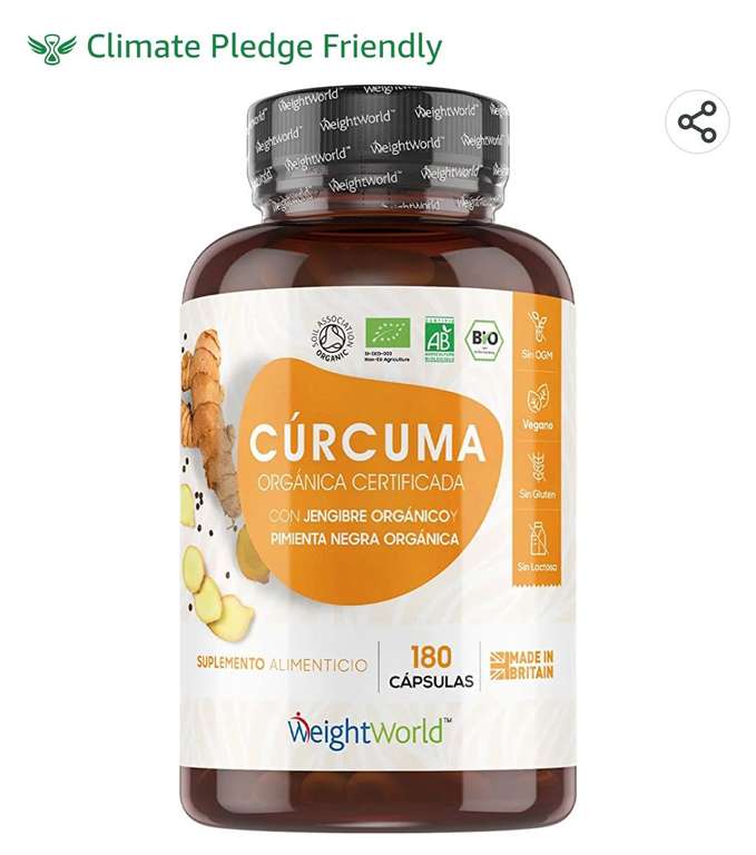 180 Cápsulas Veganas Cúrcuma Orgánica con Jengibre y Pimienta Negra de 1440 mg, Alta Resistencia y Absorción