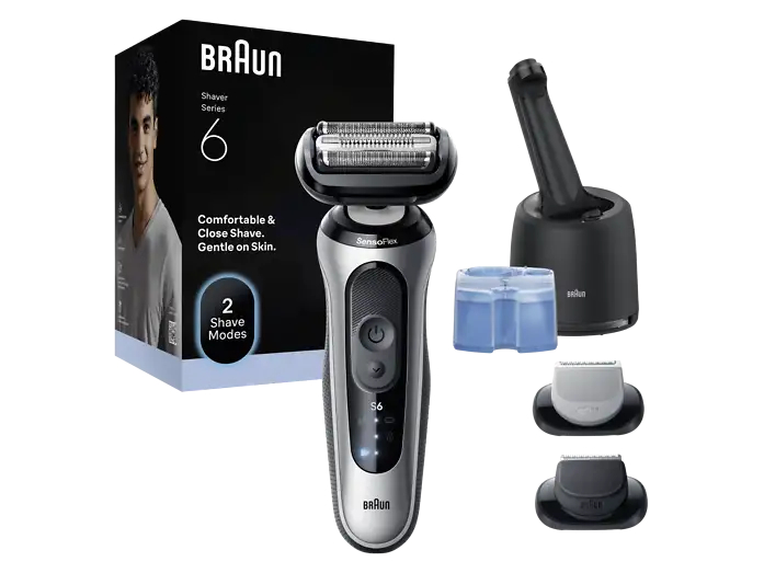 Afeitadora - Braun Afeitadora Eléctrica Series 6 62-S7650CC, Centro SmartCare, +2 Accesorios, 60 min autonomía, Afeitado en seco y en mojado
