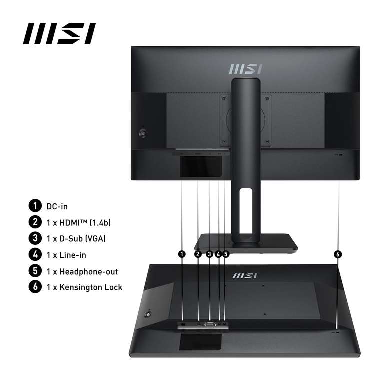 MSI Pro MP251P Monitor de Oficina Full HD de 24,5 Pulgadas, Panel IPS 1920 x 1080, 100 Hz, Altavoces Integrados, Ajustable en 4 posiciones
