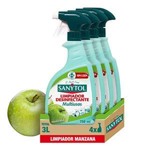 Sanytol - Limpiador Desinfectante Multiusos, Perfume Manzana - Pack de 4 x 750 Ml = 3L [2'30€/ud]