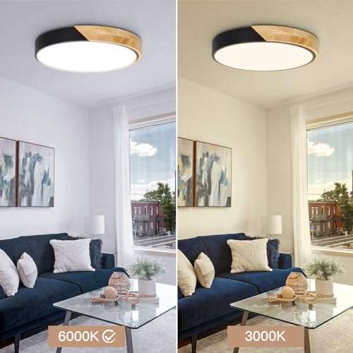 Lámpara LED madera, 6000K, 24W, 2400LM, Φ30 cm [3000K mismo precio]