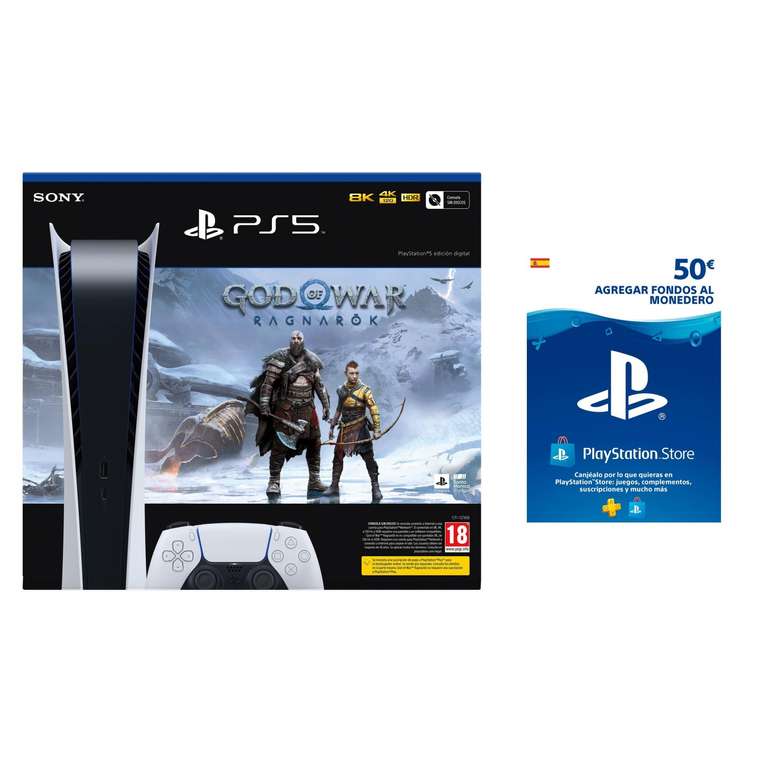 Playstation 5 Digital Edition 825GB con God Of War Ragnarök + Tarjeta Prepago PSN 50€
