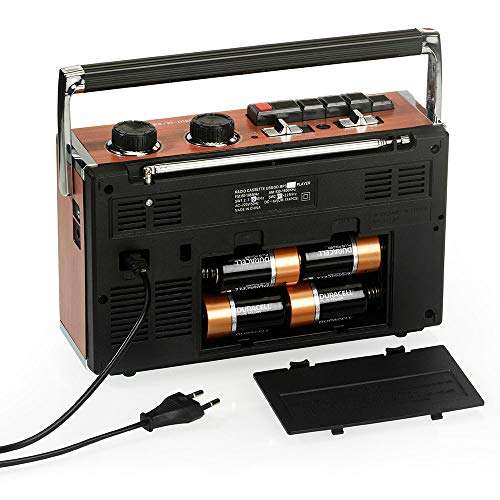 Ricatech PR85 - Reproductor y grabadora de casetes, Radio AM/FM/SW, USB, Ranura para tarjeta SD, Micrófono integrado, Parada automática