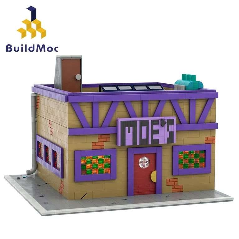 BuildMOC - Bloques de Construcción de la Taberna de Moe de Los Simpsons, Juego Modular de 1736 Piezas