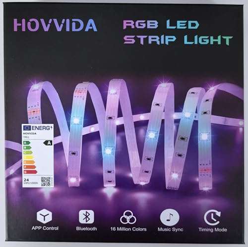 HOVVIDA Tira LED 10M, 1 Rollo, 30 LEDs/Metro, RGB 24V Luces LED, 300 LED, APP y Control Remoto