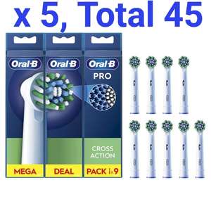 Solo 0,63 Cabezal! 45 Cabezales Oral-B Pro CrossAction cabezales de recambio. 5 Packs de 9 Cabezales. Tienda Oficial.