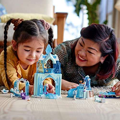 LEGO 43194 Disney Paraíso Invernal de Anna y Elsa, Frozen Juguetes de Construcción, Castillo de Hielo con Tobogán y Trineo