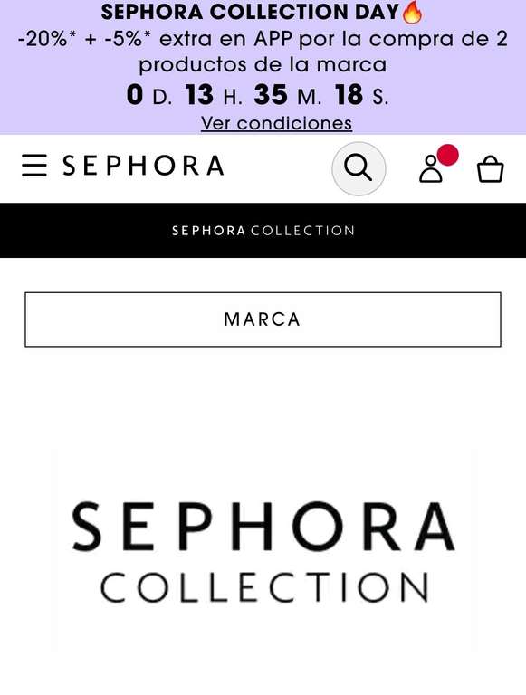 20% +5% extra por la compra de dos productos de la marca Sephora en la app