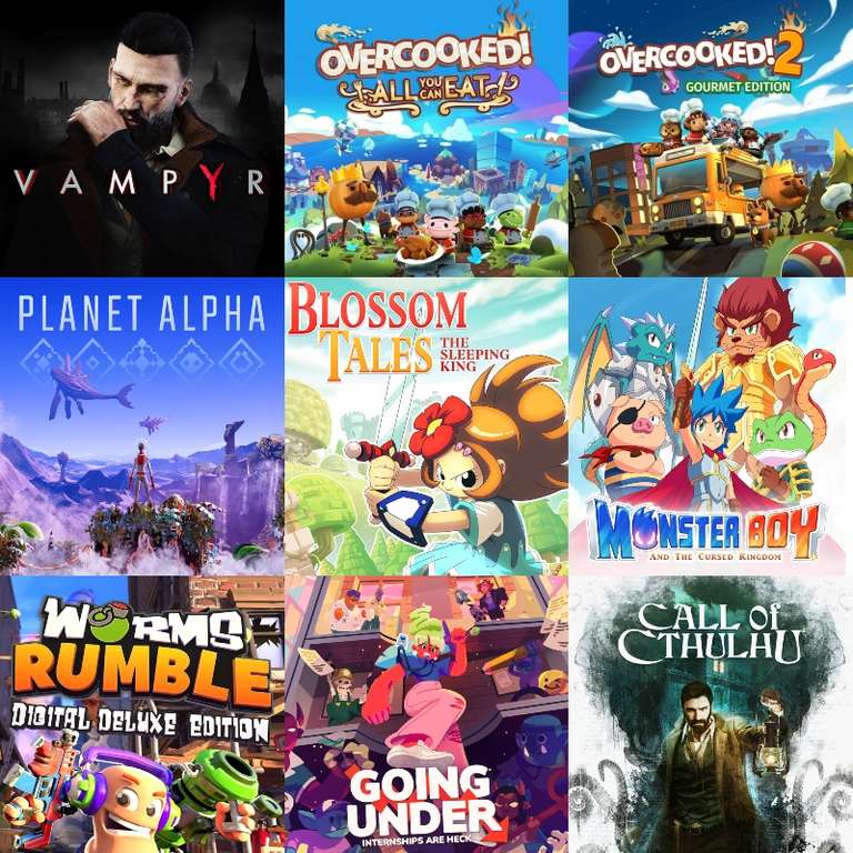 Vampyr, Planet Alpha, Worms Deluxe, Overcooked, Monster Boy, Blossom Tales, Call of Cthulhu, Going Under[Nintendo Switch]