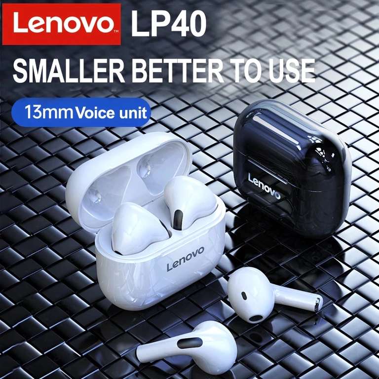Lenovo-auriculares inalámbricos LP40 con Bluetooth 5,0, dispositivo de audio estéreo Dual, reducción de ruido, bajos, Control táctil