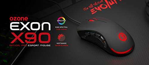 Ozone Raton Gaming Exon X90 -OZEXONX90- Esports Mouse Gaming, RGB, 12.000 dpi, 11 Botones Programables