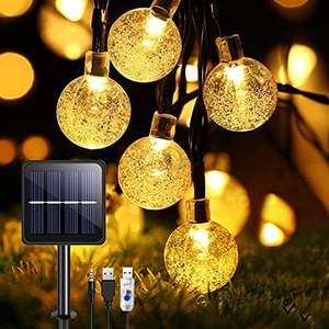 TOPYIYI Guirnaldas Luces Exterior Solar, 50LED 8M Luces Solares Led Exterior Jardin con USB Recargable, 8 Modos & Impermeable