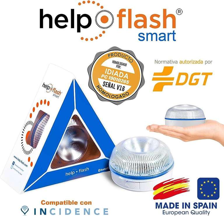 Baliza de Emergencia Autónoma HELP FLASH Smart - Señal V16 y Linterna Homologada para una Seguridad Inteligente