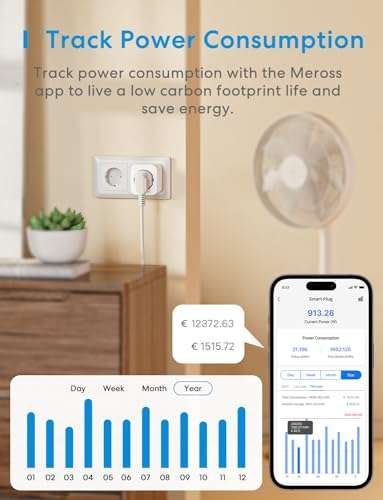 Pack Meross Enchufe Inteligente Wifi, Mide Consumo, Control Remoto y Voz, Temporizador, Alexa, Google Home y SmartThings
