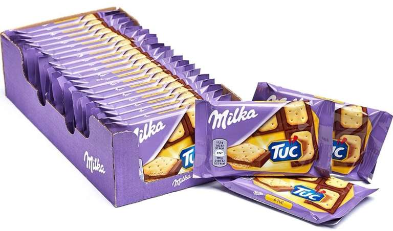 (Pack de 20) Milka - Tableta de Chocolate con Leche de los Alpes Cubierto de Galletas TUC