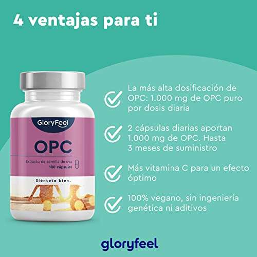 OPC Extracto de semilla de uva + Vitamina C - Producido en Alemania y probado en laboratorio, 180 cápsulas veganas