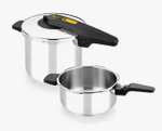 Bra - Set Duo Olla a Presión Excellent 7 Litros + 4 Litros, Acero Inoxidable, Triple Fondo Difusor, 2 Piezas, Sistemas de Seguridad