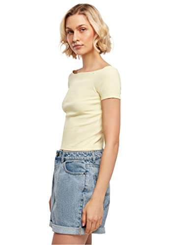 Camiseta de Mujer, Manga Corta con Hombros Descubiertos, Top Corto, T-Shirt en Algodón (Tallas de S - 5XL)