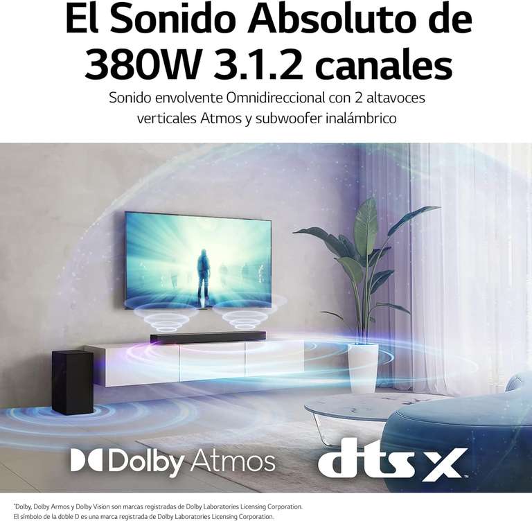 Soundbar LG S75Q (2022) 3.1.2 con Meridian, Doltby Atmos, DST:X en alta fidelidad Hi-Res