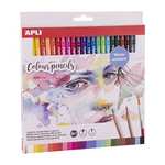 APLI Pack de 24 lápices de colores acuarelables con pincel incluido