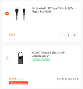 Compresor de aire Xiaomi 2 + Cable usb (20€ con mi points)