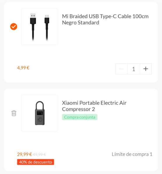 Compresor de aire Xiaomi 2 + Cable usb (20€ con mi points)