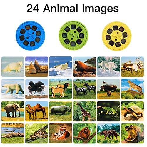 Mini Linterna Proyector Cuentos,3 Diapositivas Discos Contiene 24 Animale Imágenes,Aprendizaje y Educacion