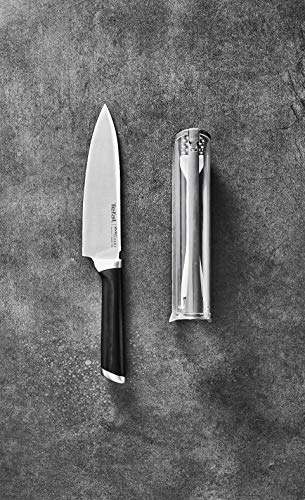 Tefal Ever Sharp - Cuchillo chef 16.5 cm, afilador integrado en la funda, afilado doble pivote,bloqueo seguro, acero inoxidable