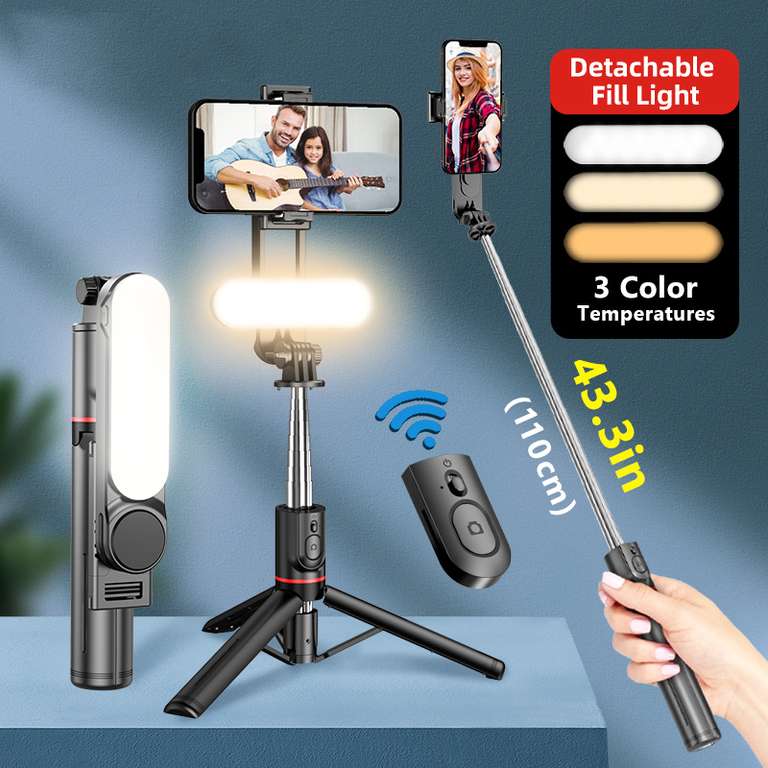 Mini trípode plegable con luz, Palo Selfie Bluetooth