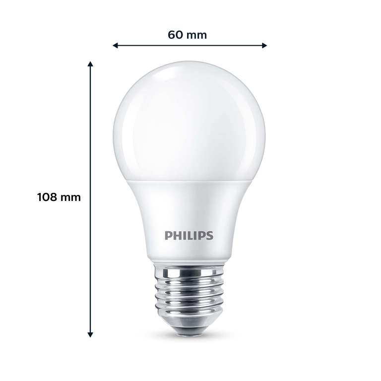 Philips - Bombilla LED clásica mate 8W (Eq. 60W) 806 lúmenes, casquillo E27, Luz Cálida (2700K) - Pack de 2 Bombillas