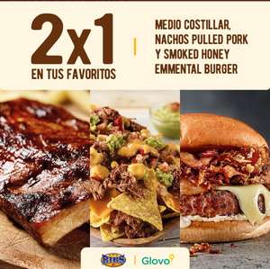 2x1 en Medio Costillar, Nachos Pulled Pork y Smoked Honey Emmental Burger de Ribs pidiendo en Glovo