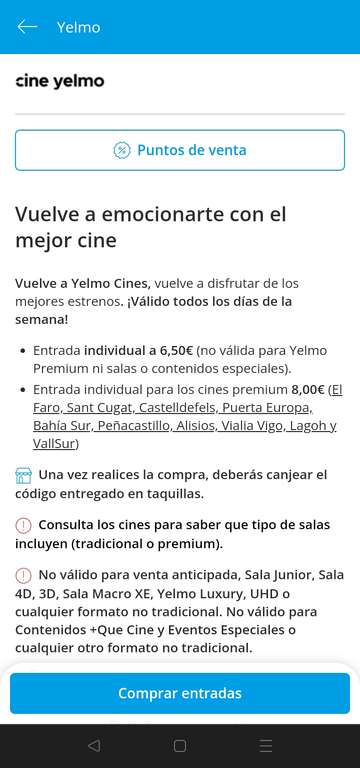 Entrada de cine a 5,5€ (L-J) o 6€ cualquier día de la semana en Cinesa. 6,5€ (L-D) en Yelmo y Kinépolis desde app de BBVA