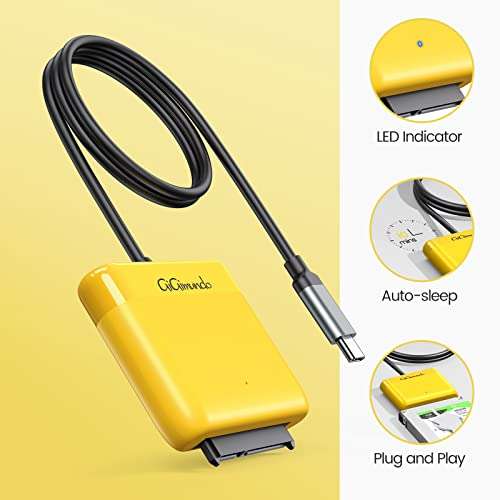 Adaptador USB C a SATA (5 Gbps) con funda de disco duro de 2,5 pulgadas, silicona amarilla, tipo C a cable SATA (7 + 15 pines)
