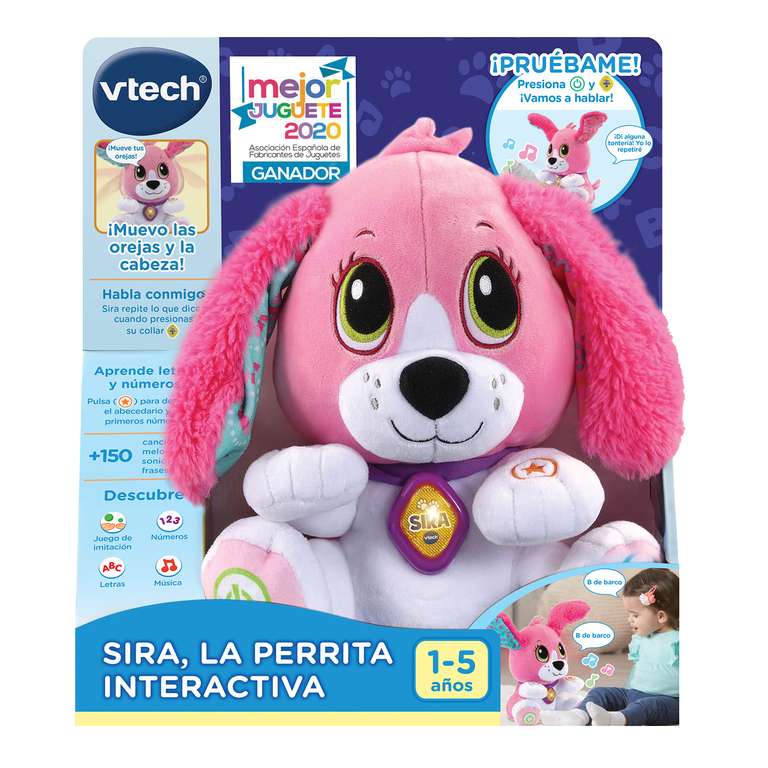 VTech - Sira la perrita interactiva, fomenta la conversación y Repite lo Que Dices, Juguete para bebés +12 Meses, Color Rosa, Versión ESP