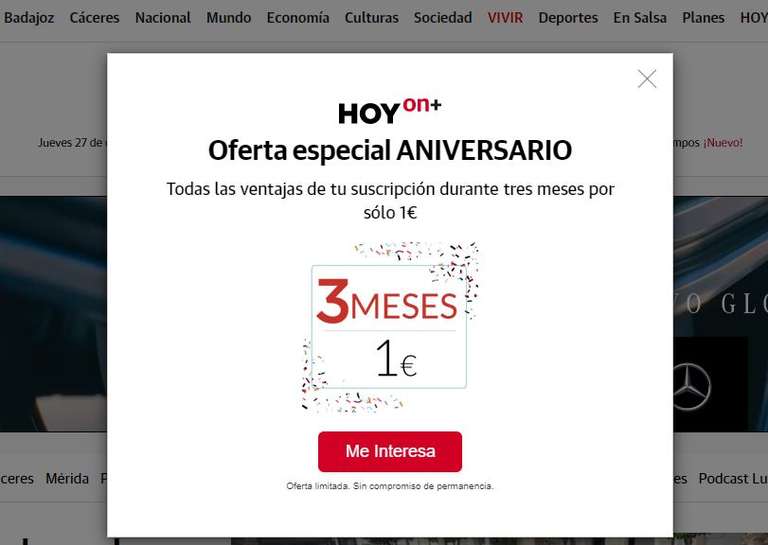 3 Mese suscripción DIARIO HOY EXTREMADURA 1 euro