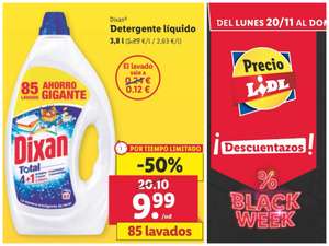 Lidl semana Black week - Descuentazos desde el 20/11 (Dixan total 0,12€ el lavado, pañales con el 30%...)