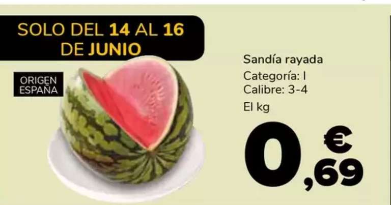 Sandía española a 0,69€ el kg en SUPECO este fin de semana (14, 15 y 16 de junio)