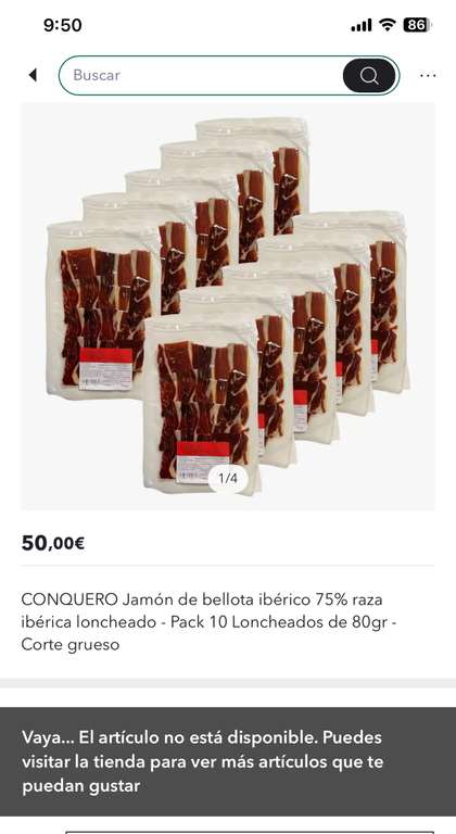 CONQUERO Jamón de bellota ibérico 75% raza ibérica loncheado - Pack 30 Loncheados de 80gr - Corte grueso