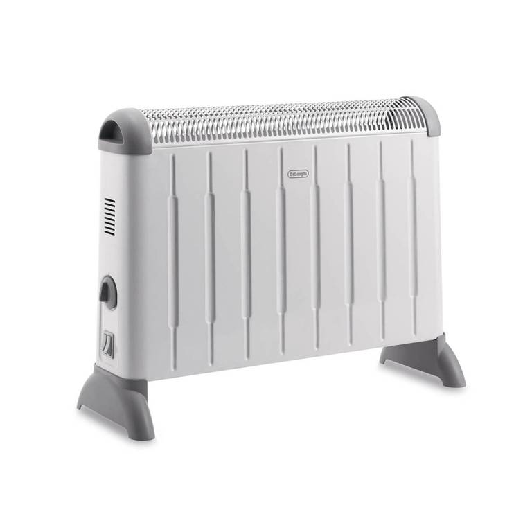 De»Longhi Convector Eléctrico – 60 m³, 2 Niveles de Potencia, Asas, Termostato de Seguridad, 2000W, Gris [Reaco – MuyBueno; Embalaje Dañado]
