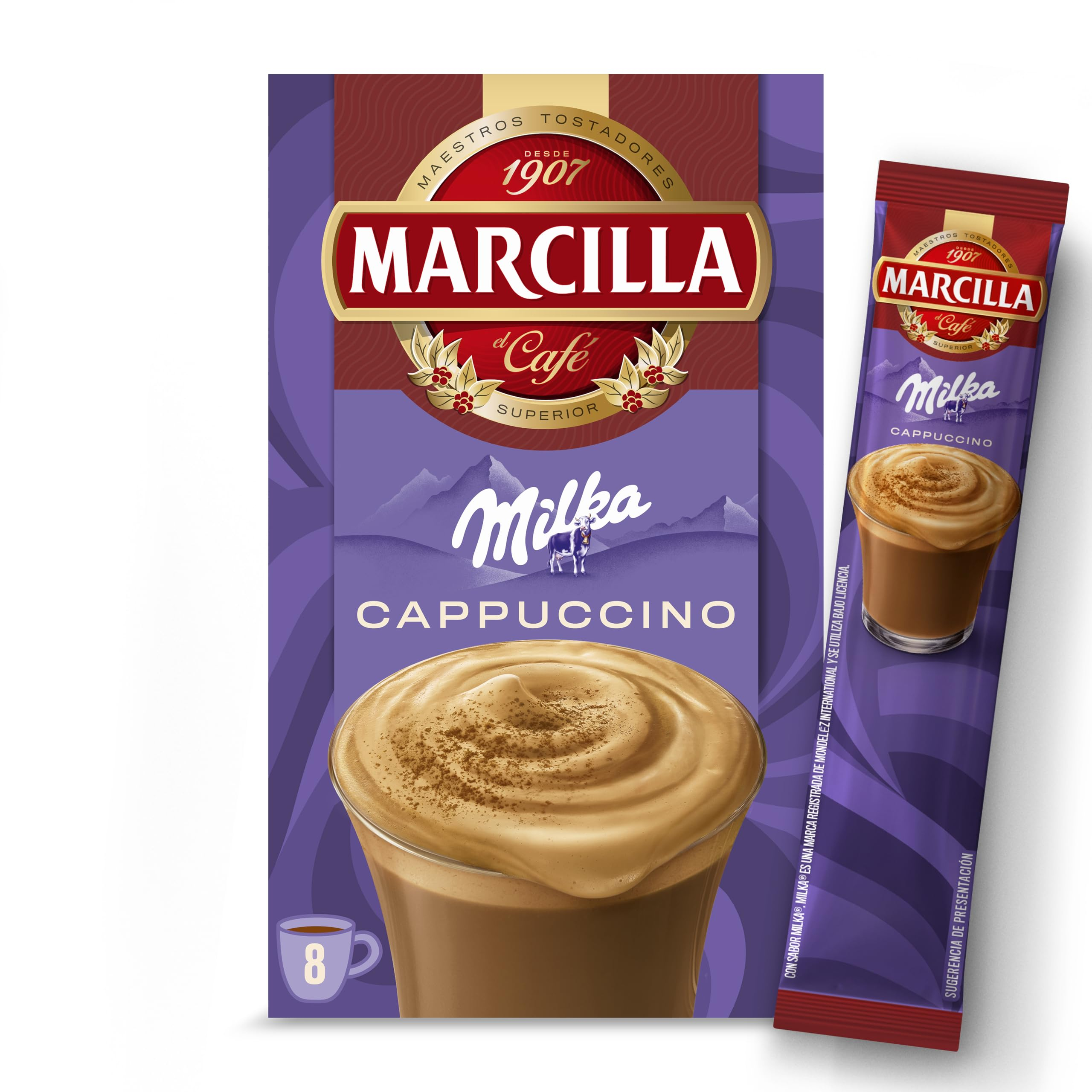 Marcilla Café Soluble Mix Cappuccino Sabor Milka | 8 sobres (2'48€ con más suscripciones activas)