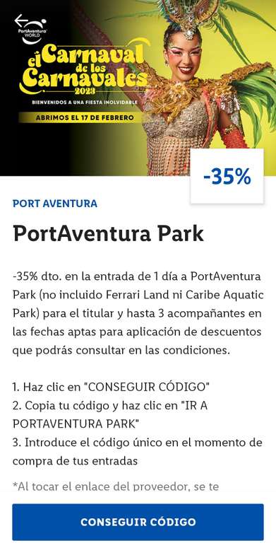 -35 % dto . en la entrada de 1 día a PortAventura Park ( no incluido Ferrari Land ni Caribe Aquatic Park )