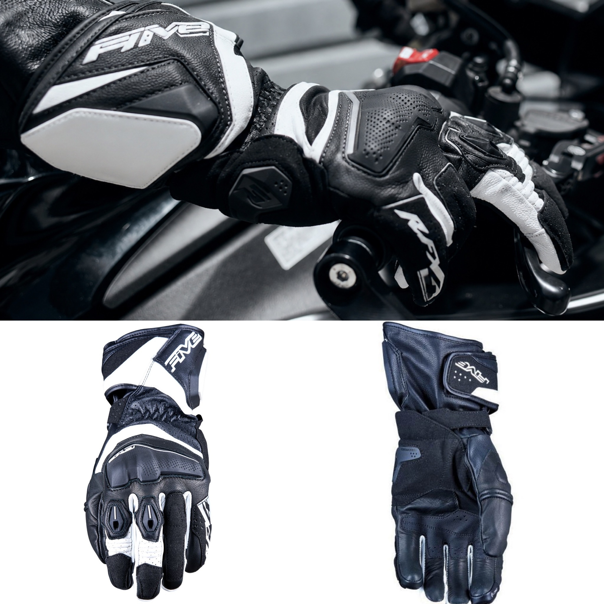 Guantes de moto deportivos FIVE RFX4 EVO | Nivel 1KP | Cuero cabra | Deslizadores de palma y puño | Tallas de S a 3XL